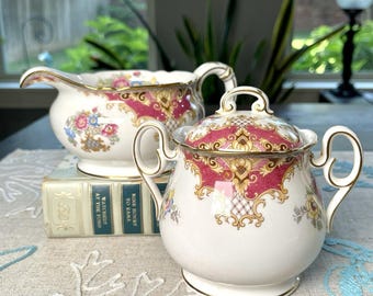 Shelley Pink Sheraton Zuckerdose mit Deckel und Soßenschüssel 13289 Feines Knochenporzellan England 1950er Jahre