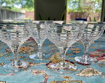 4er Set Webb England Cut Crystal Champagne Coupé Gestapeltes Geometrisches Art Deco