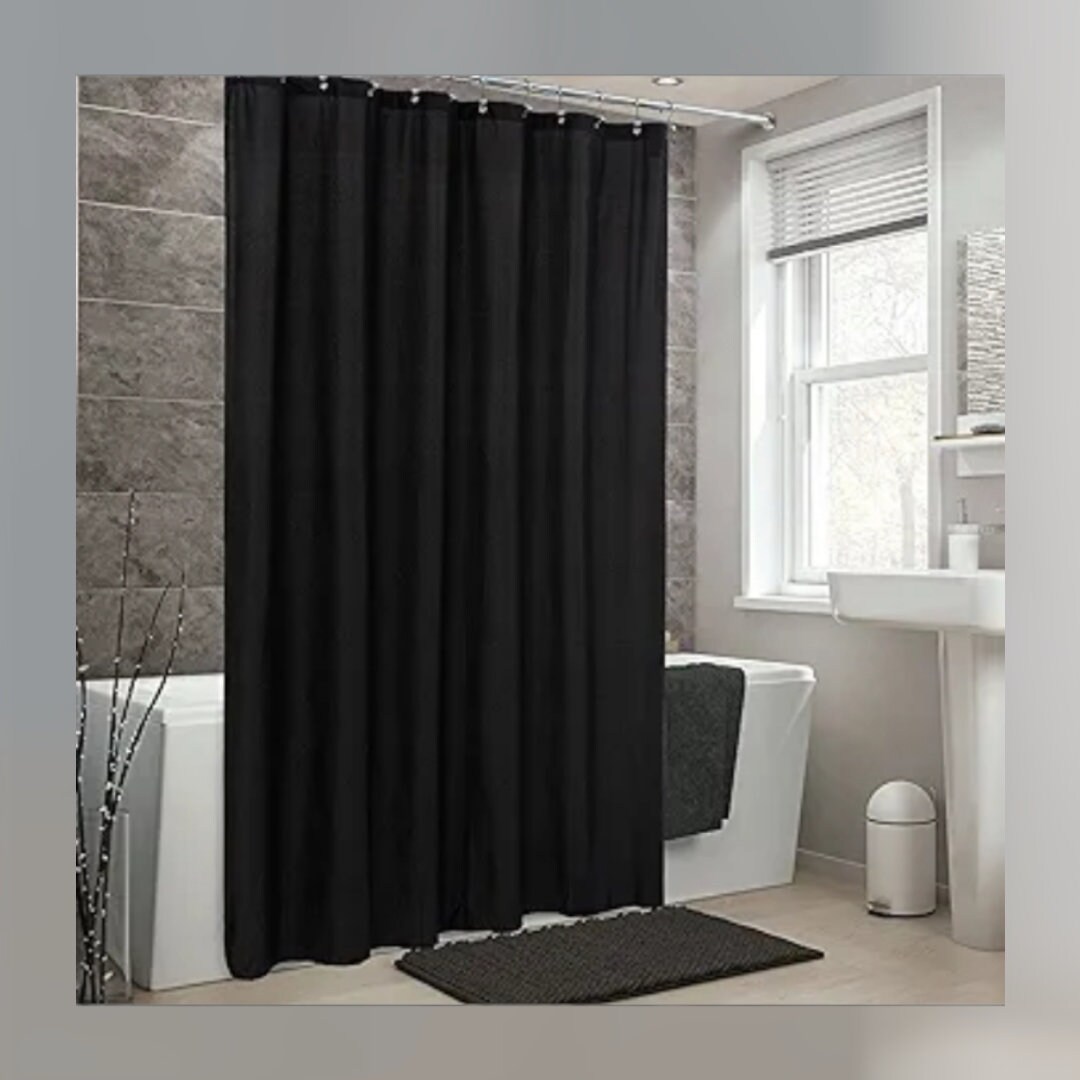 Black Waterproof Fabric Shower Curtain With 3 Light Cloth