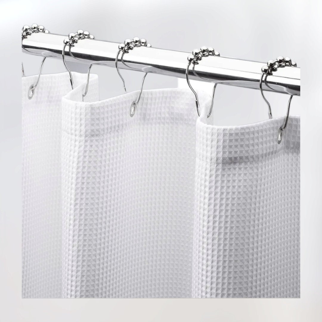 White Shower Curtain With Waffle Weave Fabric Shower Curtain Waffle