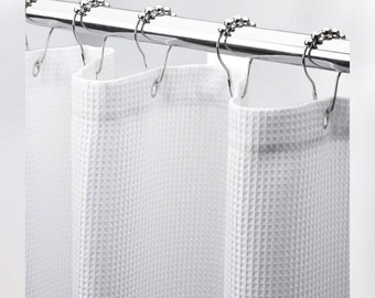White Shower Curtain with Waffle Weave - Fabric Shower Curtain Waffle Texture Heavy Duty - Waffle Shower Curtain for Bathroom - 72x72 Inches