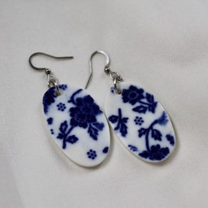 Blue and White Floral Ceramic Earrings