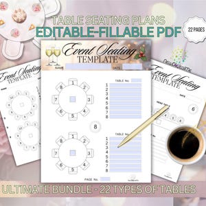 Modello di tabella dei posti a sedere per eventi compilabile e stampabile, assegnazione dei posti a sedere al tavolo del matrimonio, tabella dei posti a sedere rotonda, piano del tavolo principale, piano dei posti a sedere modificabile