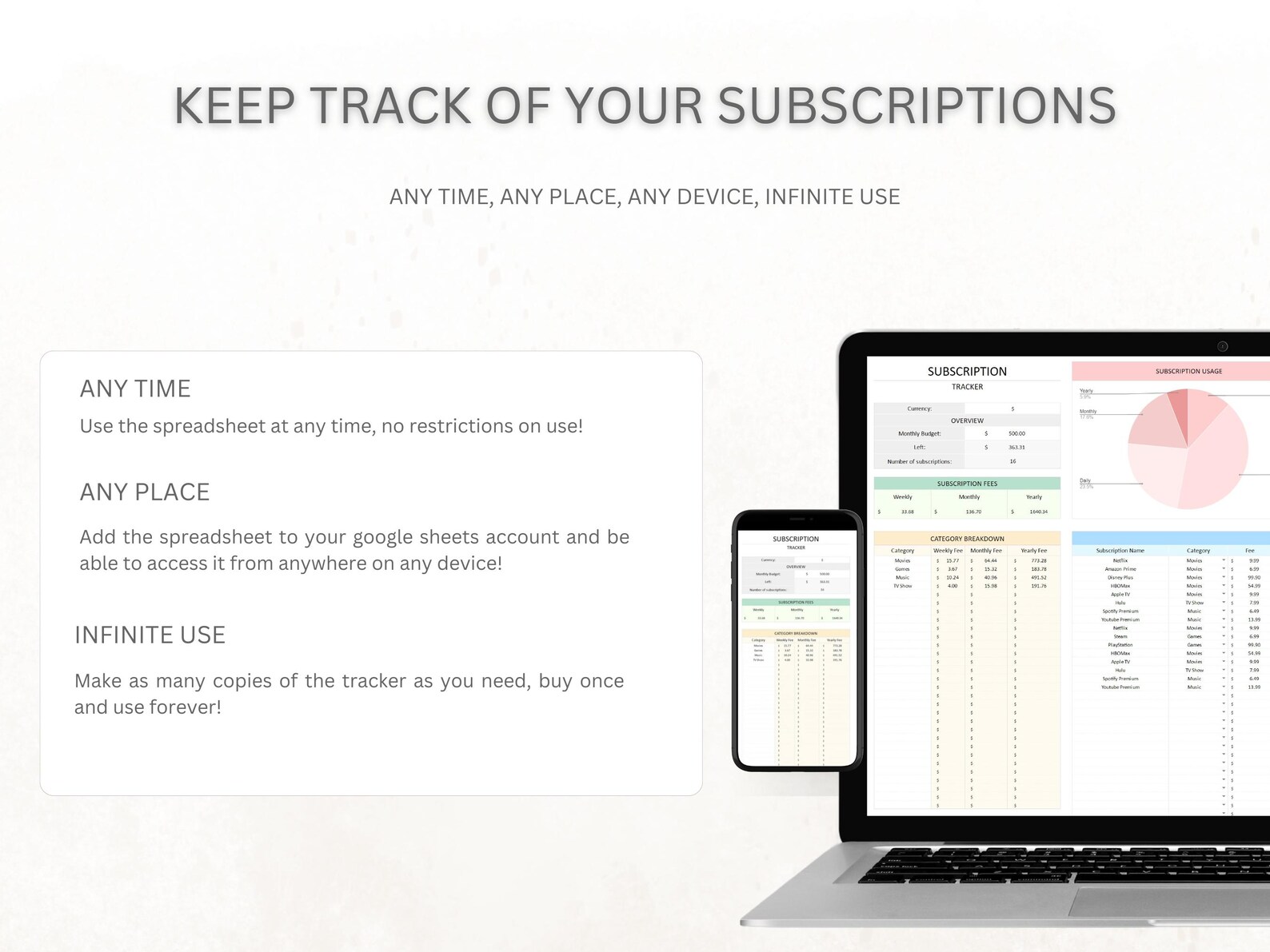 Subscription Tracker Spreadsheet | Budget Planner | Subscription ...