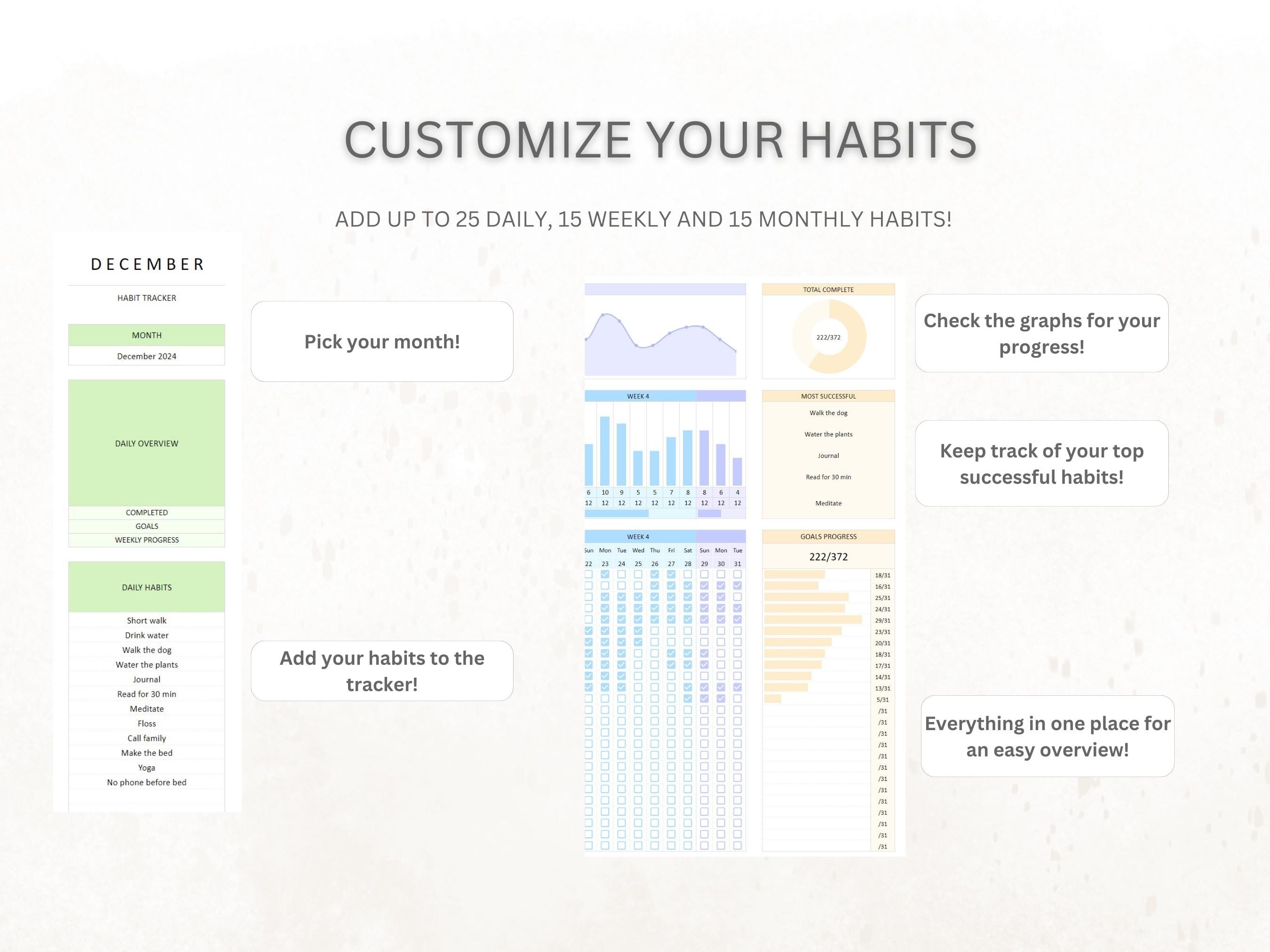 Habit Tracker Spreadsheet | Google Sheets Template | Daily Routine Goal ...