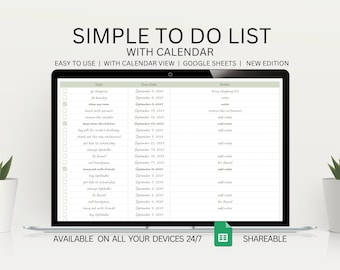 Eenvoudige takenlijst Eenvoudige maandkalender Dagelijks schema Routine Taaktracker Takenplanner Google Spreadsheets Spreadsheet Digitale sjabloon