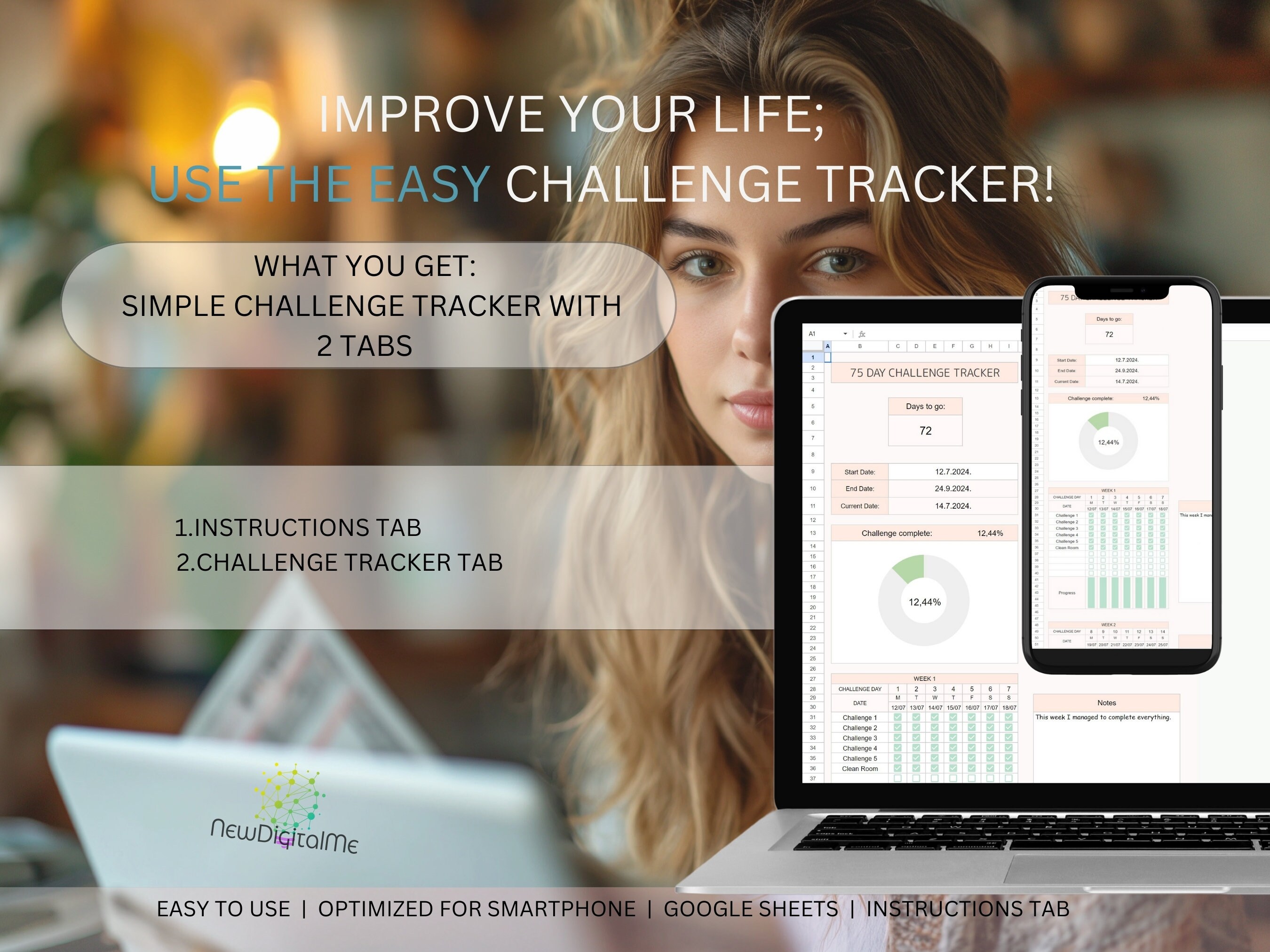 75 Day Challenge Tracker|easy Challenge Tracker|planner for Iphone|google Sheets Template|habit ...