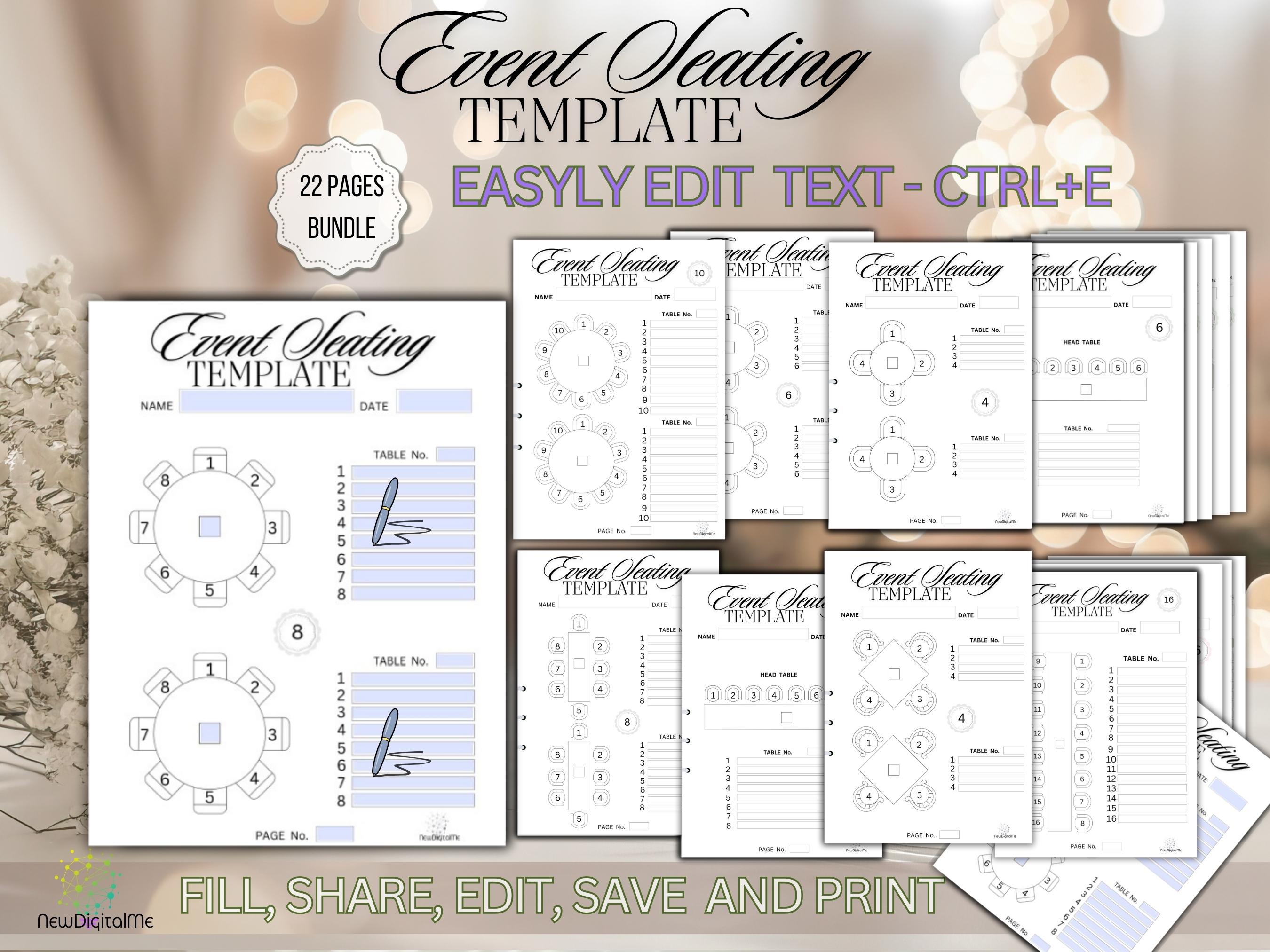 Seating Assignment Schedule Example Printable Fillable Event Seating Chart Template, Wedding Table Seating ...