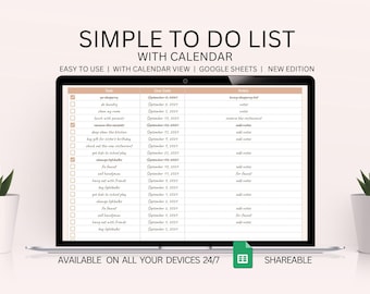 Eenvoudige takenlijst Eenvoudige maandkalender Dagelijks schema Routine Taaktracker Takenlijst Werkplanner Google Spreadsheets Digitale spreadsheetsjabloon