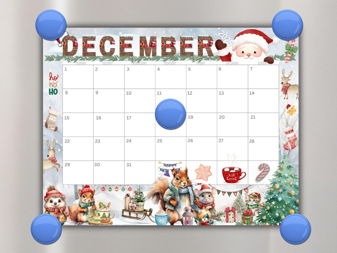 Bearbeitbarer Dezember 2025 Kalender, niedlicher druckbarer