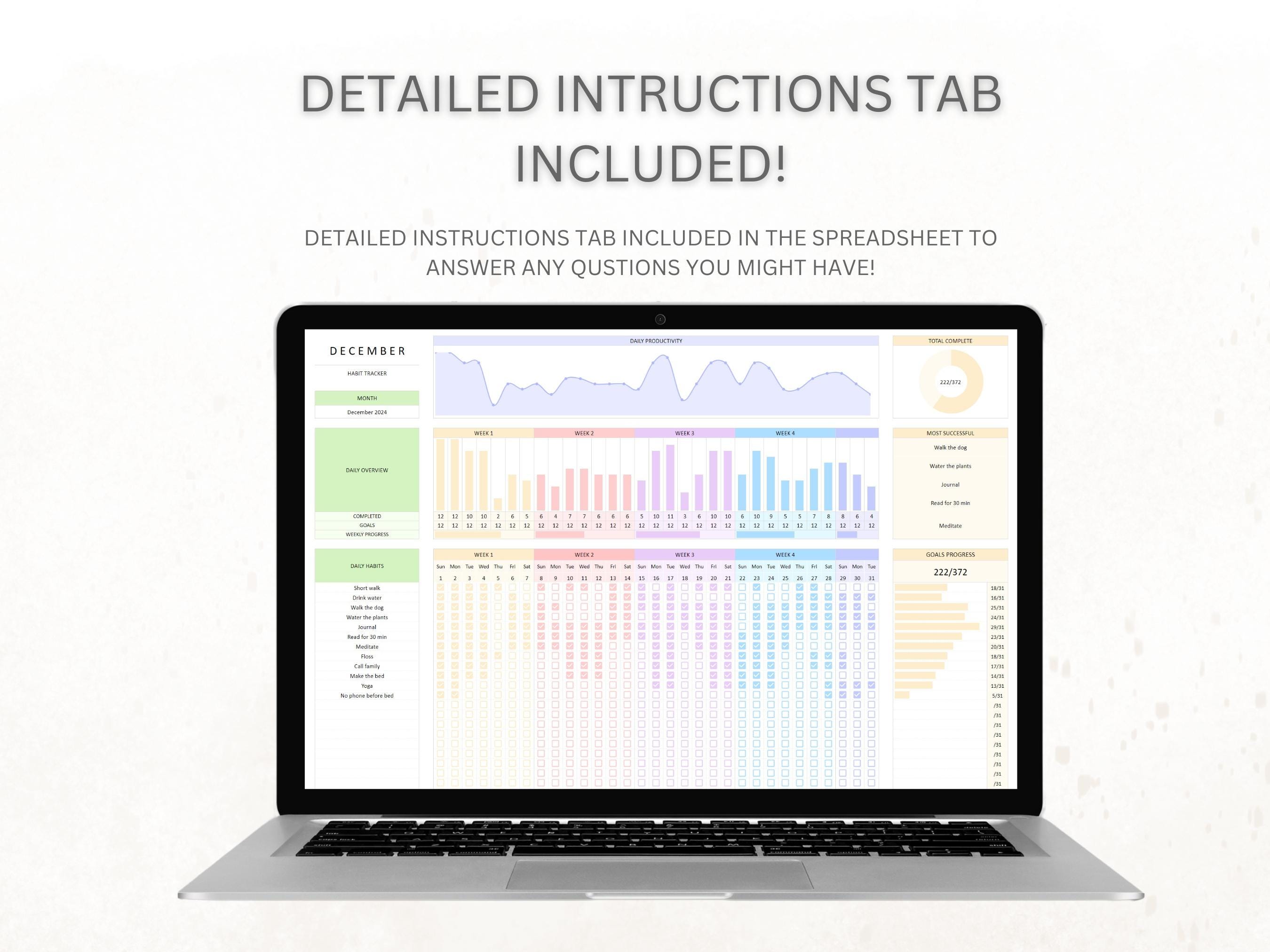 Habit Tracker Spreadsheet | Google Sheets Template | Daily Routine Goal ...
