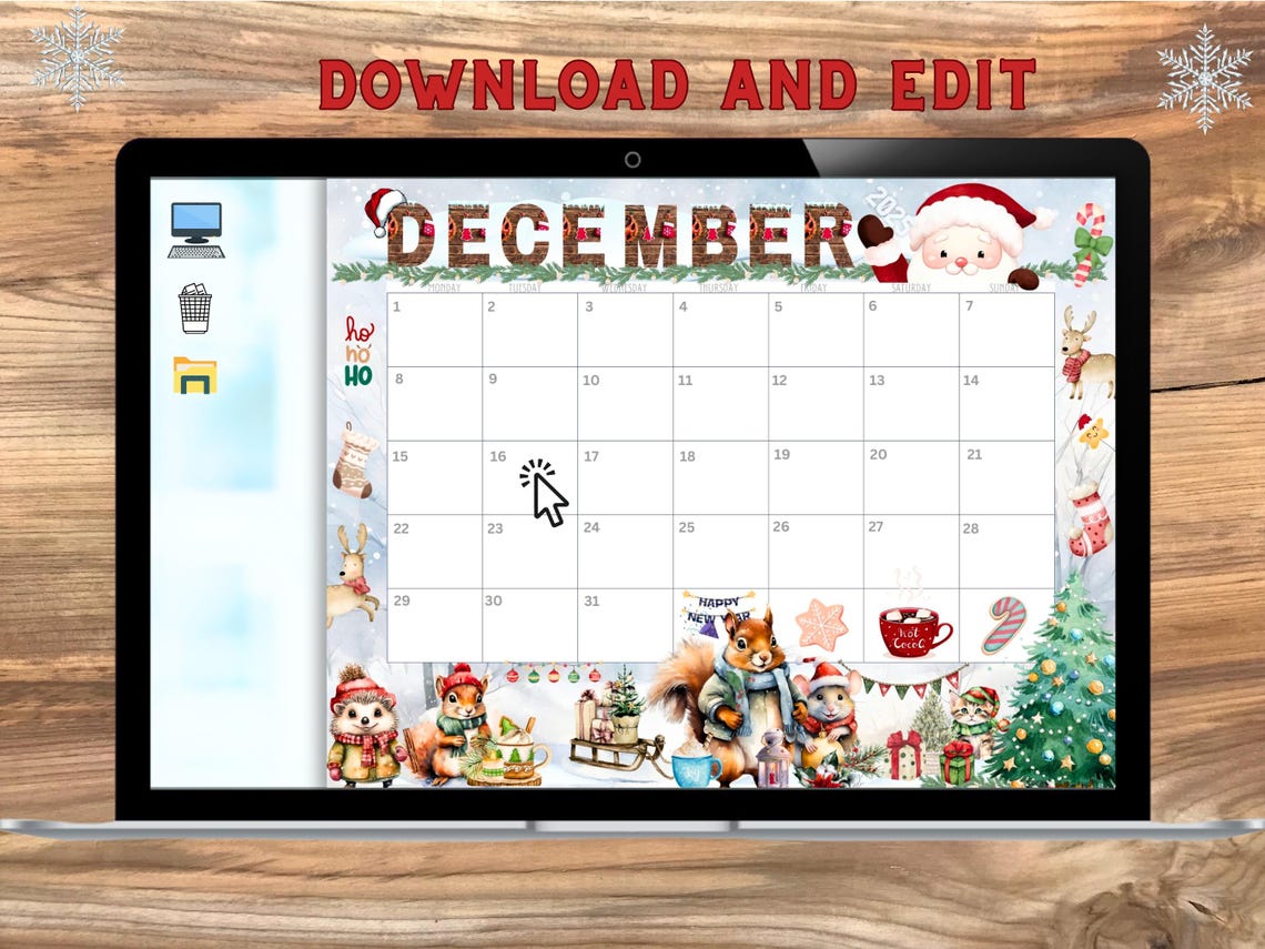 Bearbeitbarer Dezember 2025 Kalender, niedlicher druckbarer