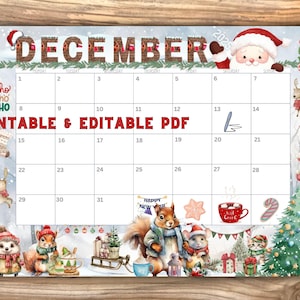 Editable December 2025 Calendar, Cute Printable Monthly Calendar, Winter Snow Fillable Calendar Planner with Christmas Background