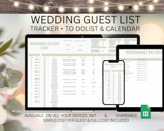 Wedding Guest List Tracker | Wedding Seating Chart | Wedding Planner Spreadsheet for Google Sheets | Digital Guest List
