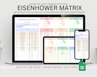 Matriz de Eisenhower Prioridad Hojas de cálculo de Google Seguimiento de prioridades de tareas Matriz de decisiones Matriz de urgencia e importancia para el TDAH Planificador de volcado de ideas