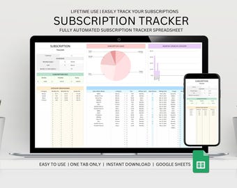 Subscription Tracker Spreadsheet | Budget Planner | Subscription Planner | Google Sheets Template | Accounts Tracker | Organization Template