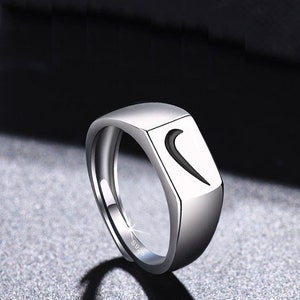 Silver Titanium Unisex Black Hook Nike Symbol Right Marked Adjustable Ring