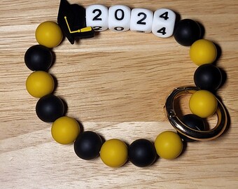 2024 Graduation Bead Wristlet Bracelet Spring O Ring Circle Clasp Included Key Holder Graduation Cap Charm