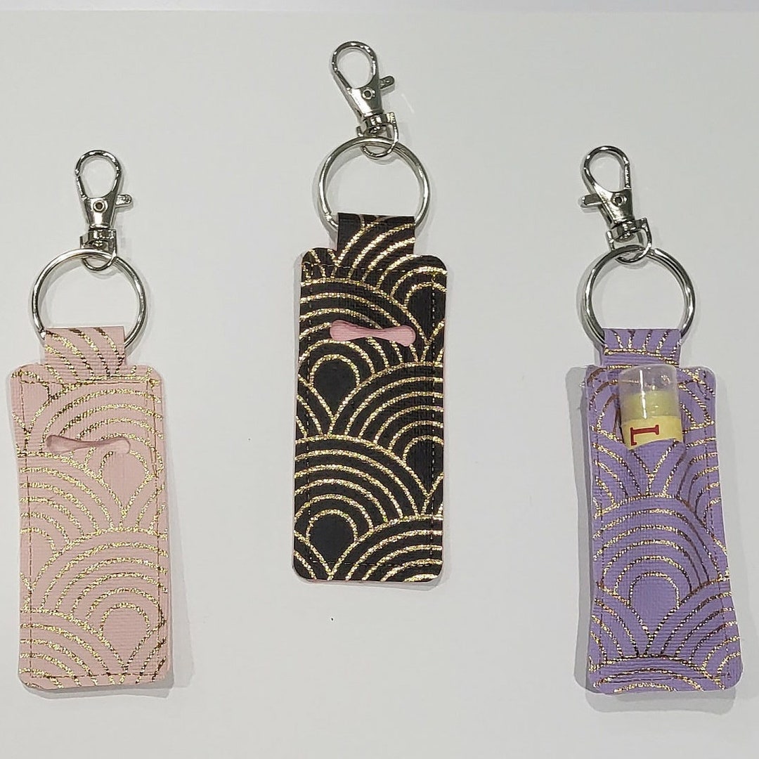 Gold Wave Pattern Lip Balm Holder Keychains Etsy
