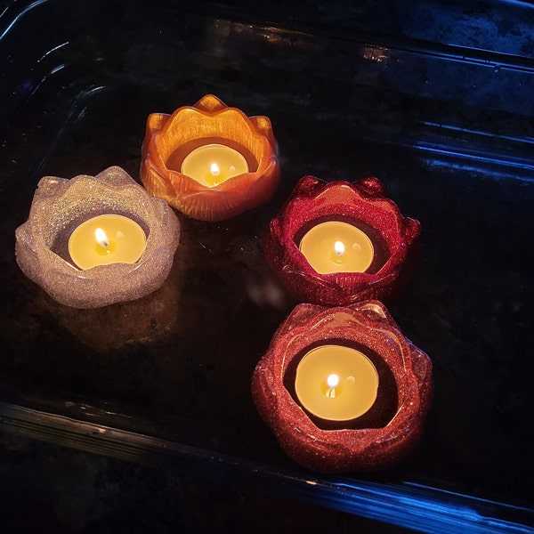 Floating Lotus Flower Tealight Holders with Beeswax Tealight Candle Included