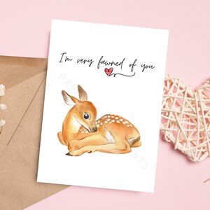 Tarjeta de ciervo "Estoy muy agradecido por ti" para tu pareja, novio, novia, esposa o esposo. Tarjeta imprimible con un juego de palabras, tarjeta digital, tarjeta sencilla, tarjeta A7.