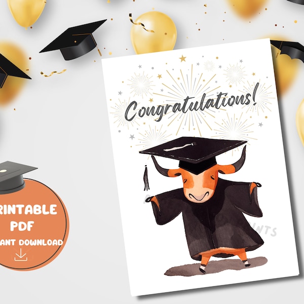 Longhorn Graduation Day Card, Printable Longhorn Cards, Congratulations Graduate Cards,  Graduation Cards, Digital Cards, Instant Download