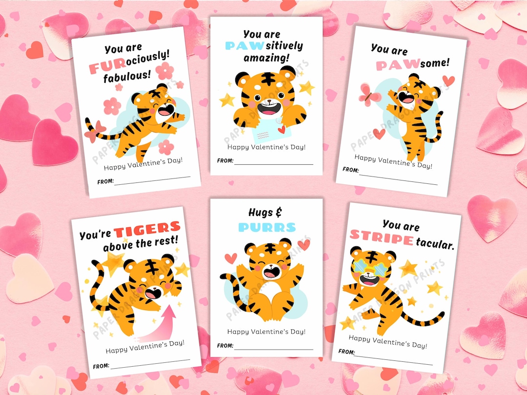 Printable Tiger Valentine's Day Cards, Classroom Valentine's Day Cards ...
