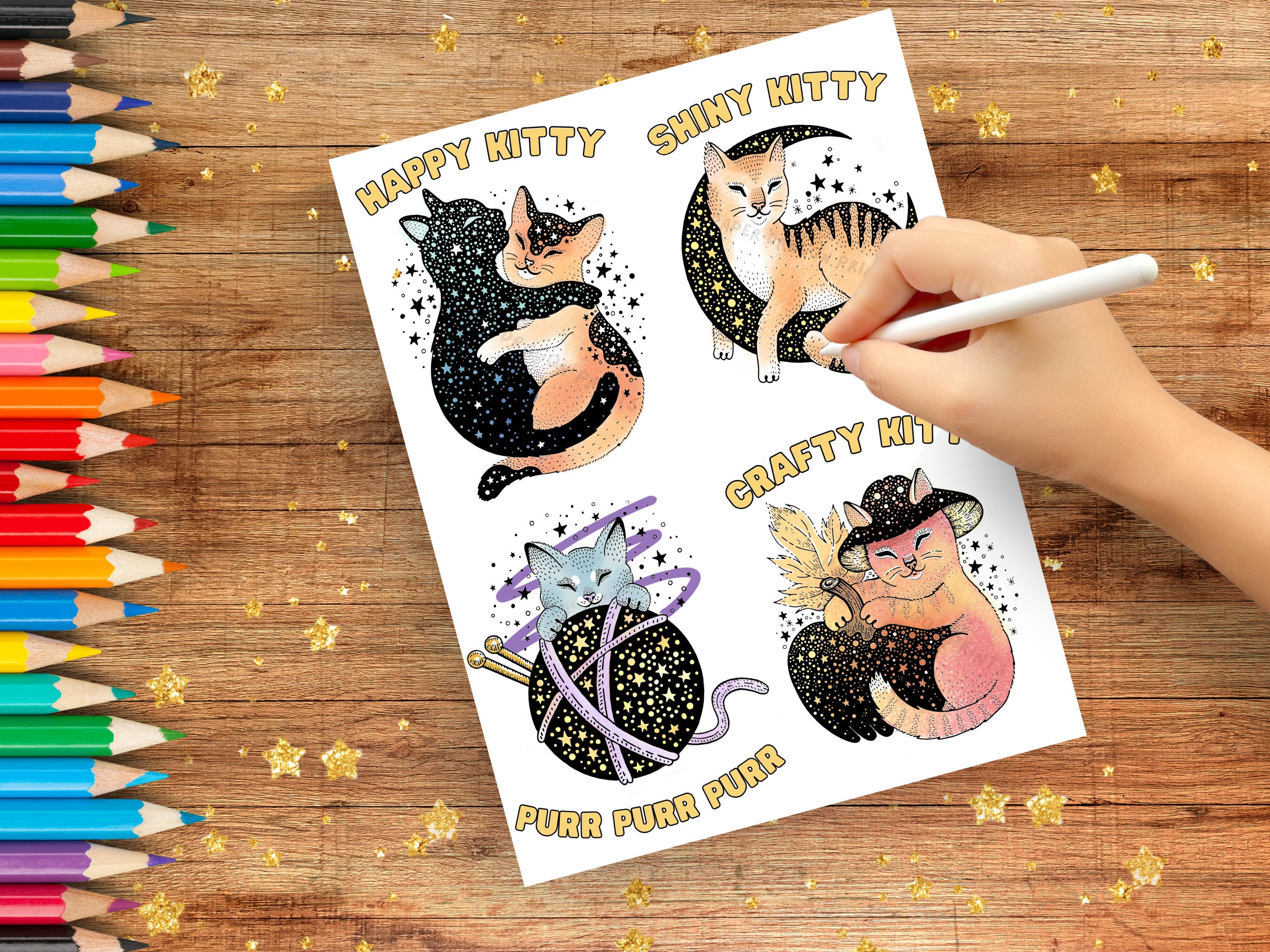 Star Cat Color Galaxy Kitty Coloring Pages, Galaxy Cats Postcard to Color, Printable ...