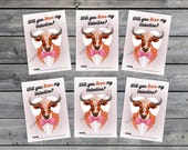 Printable Longhorn Valentine's Day Card, 6 Classroom Valentine's Day Cards for Kids, Valentine's Day Gift Tags, Instant Download