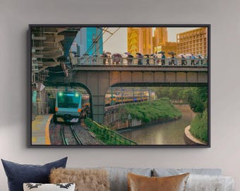 Ochanomizu Tokyo Train Photography – Rainy Kanda River Fine Art Print
