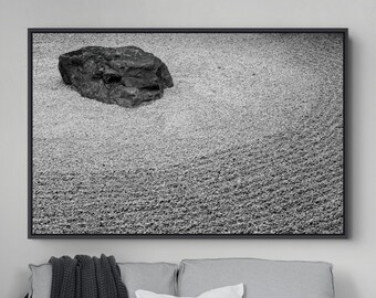 Kamakura Zen Garden Wall Art – Stone, Raked Gravel Fine Art Photography (Minimalist Print)