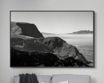 Channel Islands Black and White Cliffside Canvas – Coastal Seascape Photography