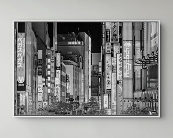 Shinjuku Tokyo Neon Signage Photography – Black and White Japan Street Art Print