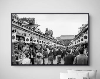 Asakusa Wall Art - Black and White Sensoji Temple Nakamise Street Photography | Tokyo Fine Art