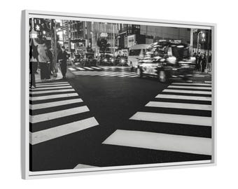 Shinjuku Crossing Night Photography – Motion Blur Taxi, Japan Street Art Print