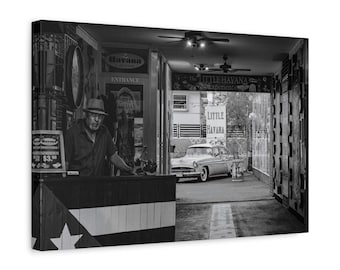 Little Havana Miami Canvas Print: Cuban Flag, Classic Car Photo