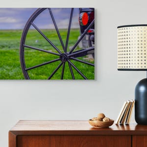 Horse Buggy Wheel Spokes Canvas Print, Rustic Farmhouse Wall Art, Country Home Decor, Stretched Matte Artwork from Amish Pennsylvania
