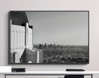 Griffith Observatory Print - Los Angeles Skyline, Black and White Canvas