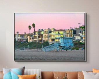 Manhattan Beach Wall Art - California Coastal Photography | Pastel Sunset Ocean Homes Fine Art Canvas