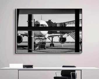 Impresión de avión en blanco y negro – Fotografía artística de aviación
