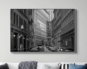 Downtown Boston Wall Art - Black and White City Street Photography | Historic Boston Architecture