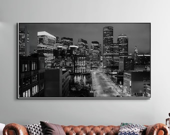 Boston Skyline Canvas Print – Black and White Cityscape, Floating Frame