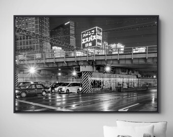 Shinjuku Taxis Under Viaduct – Black and White Fine Art Print (Canvas)