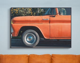 Vintage Chevy Truck Wall Art - Classic Orange Pickup Photography | Retro Automotive Fine Art Print