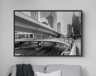 Shibuya Wall Art - Black and White Tokyo Expressway Architecture Photography | Japan Urban Fine Art