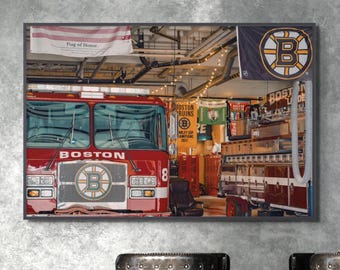 Boston Firehouse Bruins Fire Truck Art – First Responder Canvas