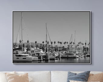 California Marina Wall Art - Black and White Sailboat Harbor Photography | Fine Art Coastal Print
