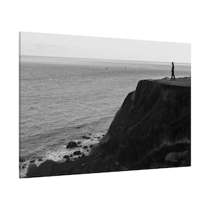 Montauk Bluffs Canvas Print - Moody Black & White Ocean Wall Art, Stretched Matte Home Decor, Perfect Gift for Him