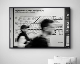 Tokyo Shibuya Station Map Art – Black and White Fine Art Print (Canvas)