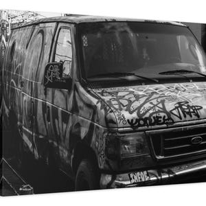 Urban Street Art Decor | New York City Graffiti Wall Art, Matte Canvas, 25&quot; Black & White Design for Home or Office Decor